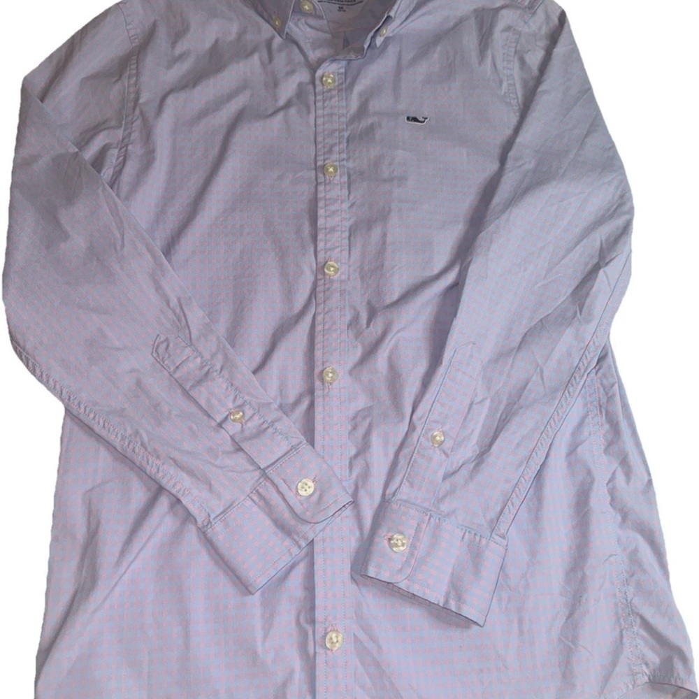 Vineyard Vines Blue Pink Performance Shirt M 12 14 Boys Button Preppy Check